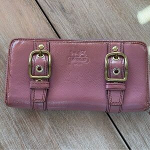 Coach Mauve Leather Wallet with Buckle Detail